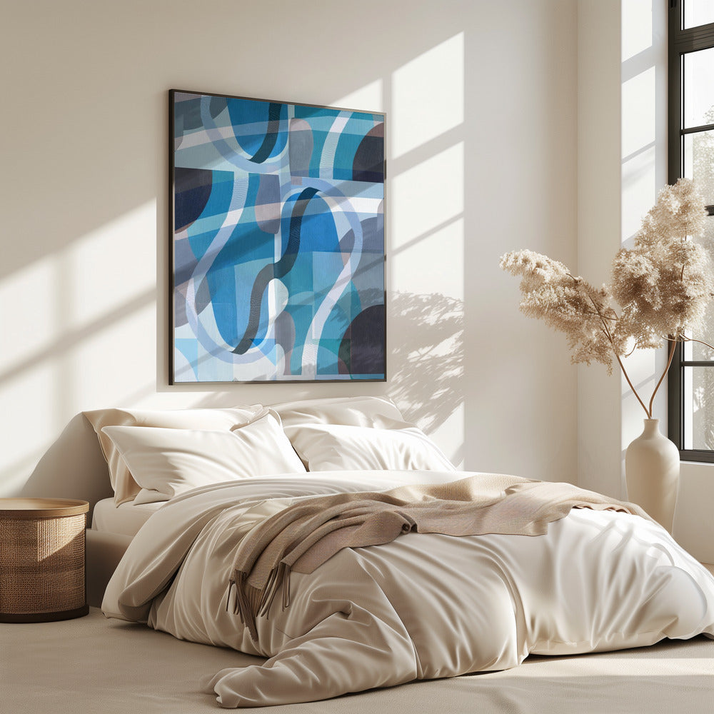 Abstracte blauwe en neutrale wervelende vormen 2 | Poster