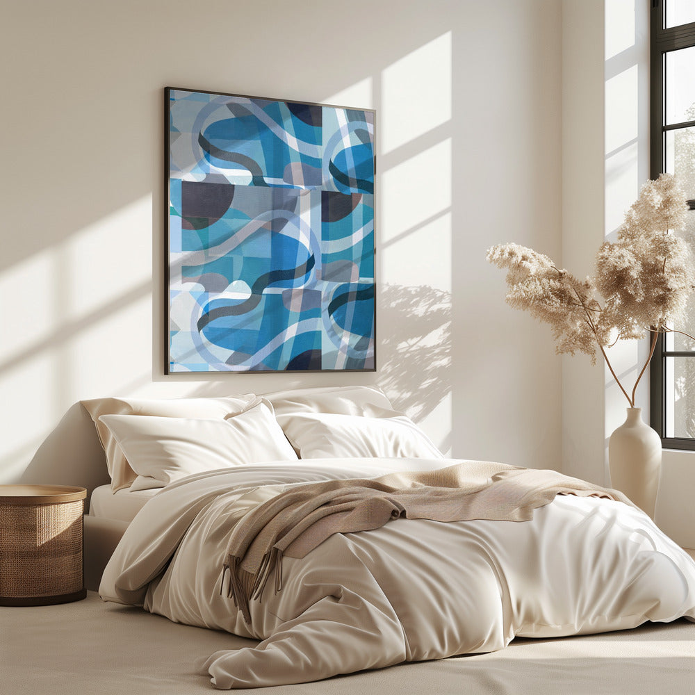 Abstracte blauwe en neutrale wervelende vormen 3 | Poster