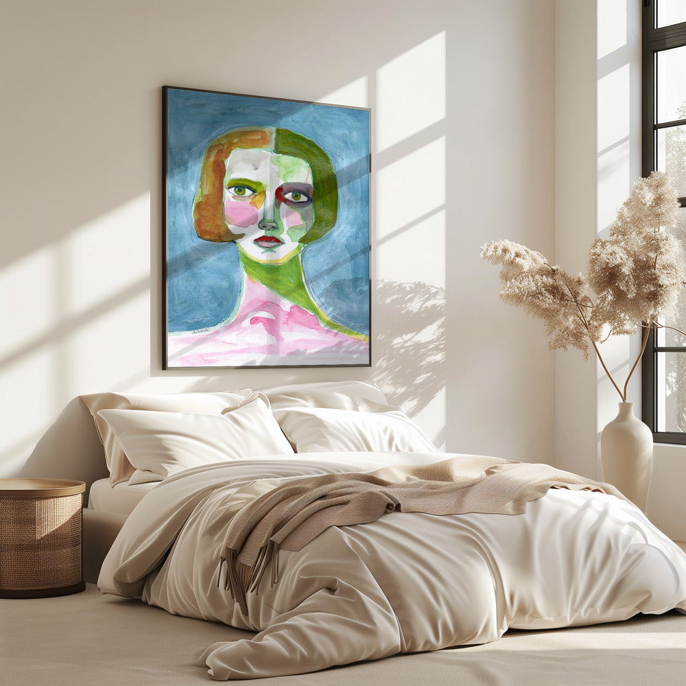 Dame met bobkapsel blauw | Poster