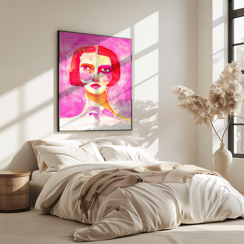 Dame met bobkapsel Felroze | Poster