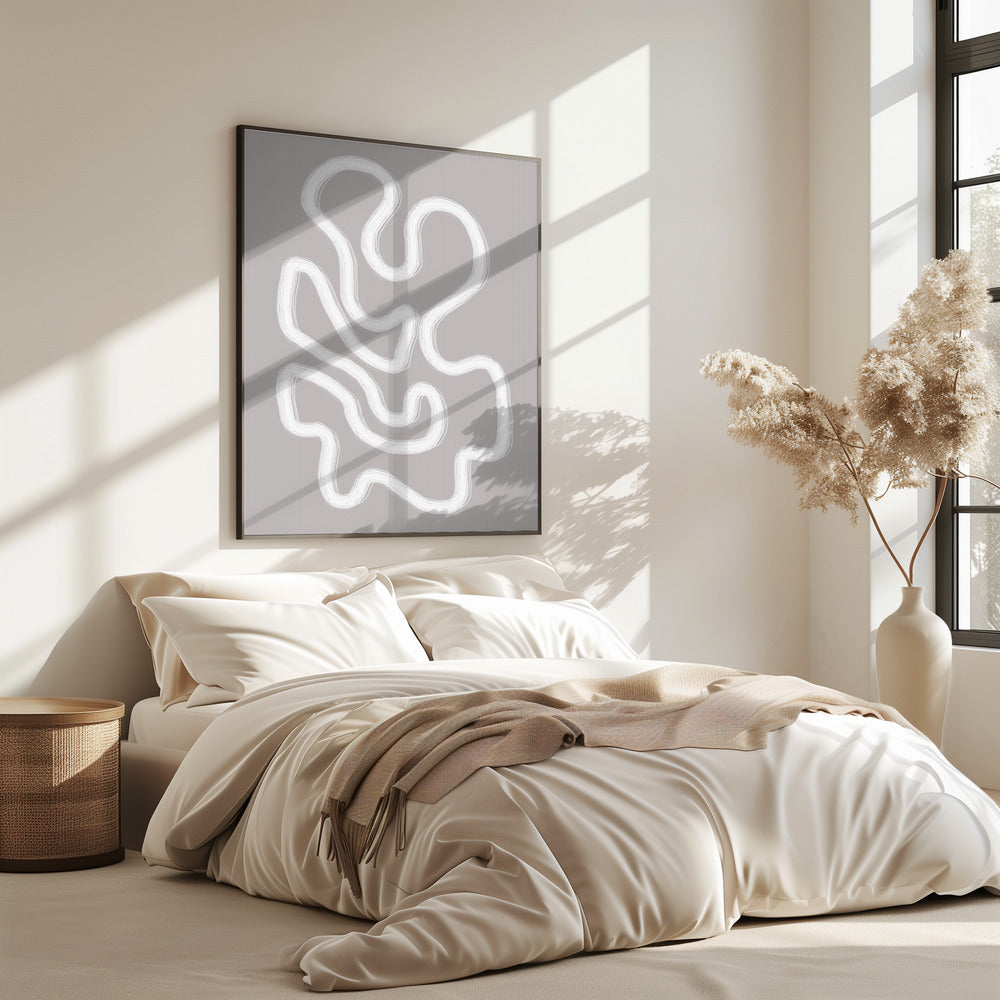 Abstracte kunst met vloeiende witte lijnen | Poster
