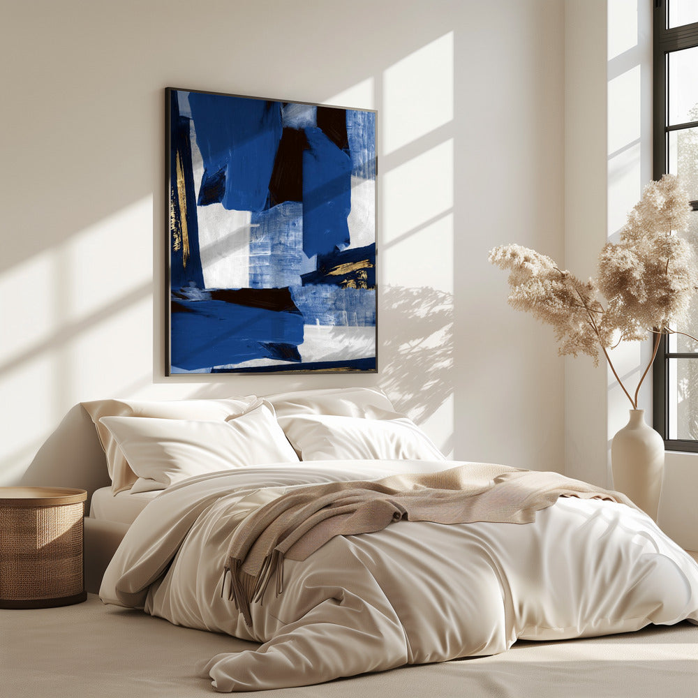 Marineblauwe gouden vormen 1 | Poster