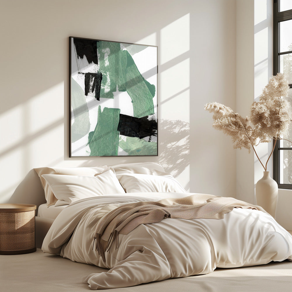 Abstracte groene en zwarte vormen nr. 1 print | poster