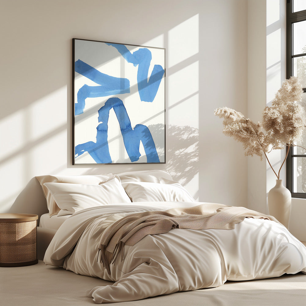 Abstracte blauwe penseelstreken kunstdruk nr. 1 | Poster