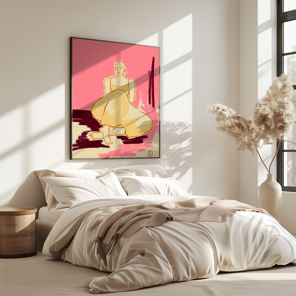 Zittende figuur in een vloeiende jurk | Poster
