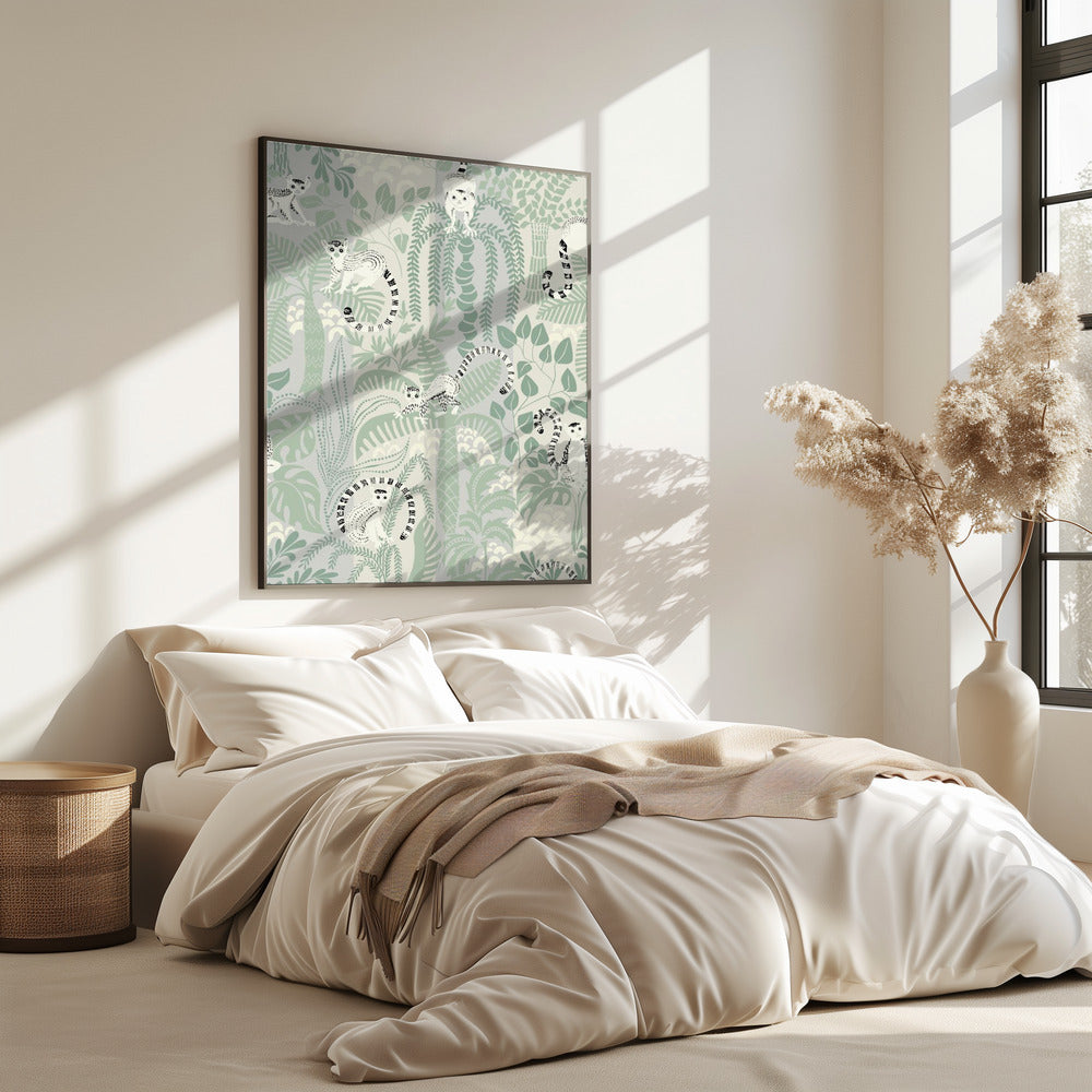 Jungle adventure soft sage green pattern | Poster