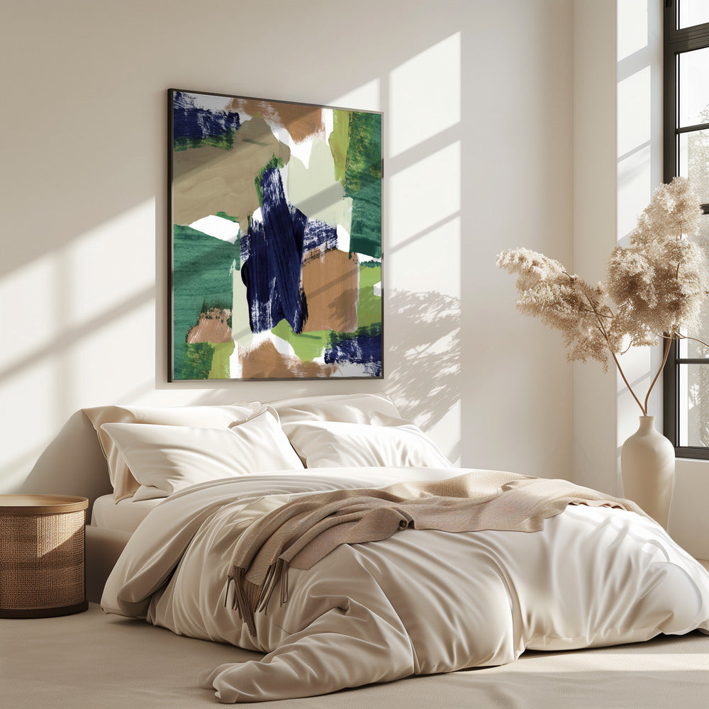 Abstract Blauw Groen Beige Nr. 1 | Poster