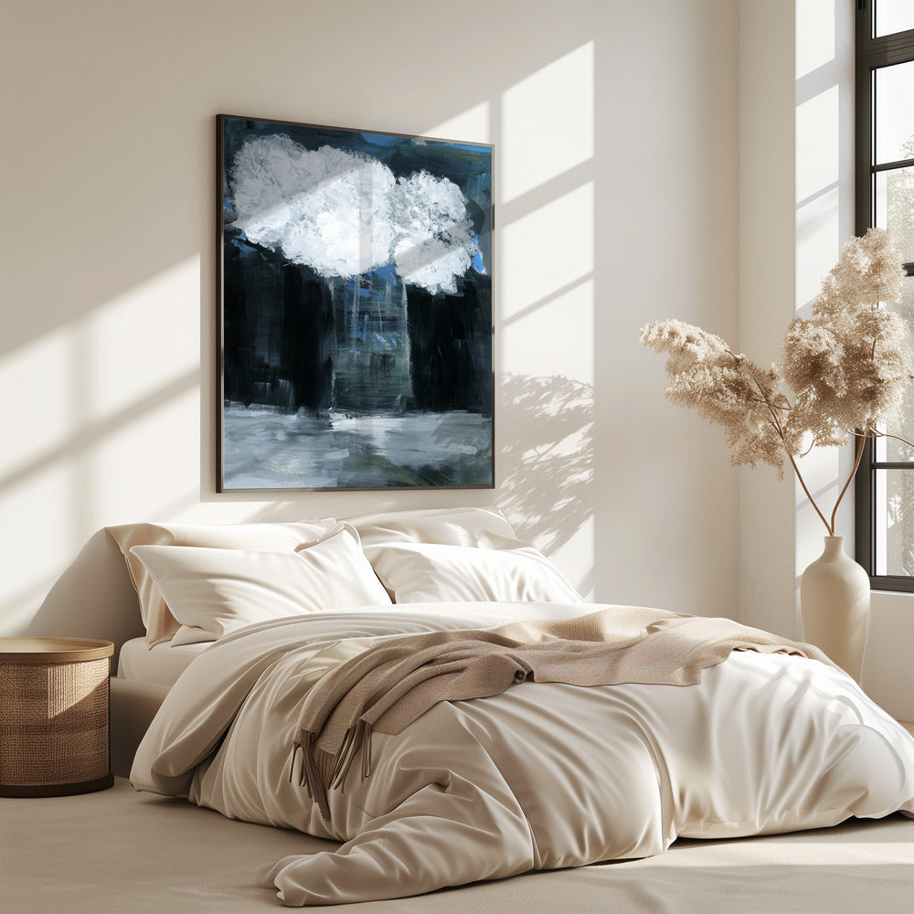 Witte sneeuwbal Viburnum in vaas op zwarte achtergrond | Poster