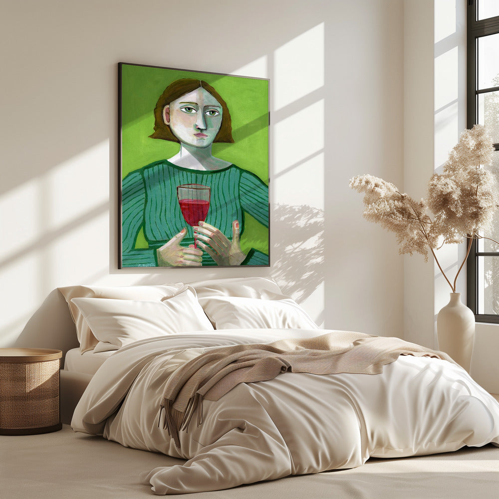 Dame met rode wijn | Poster