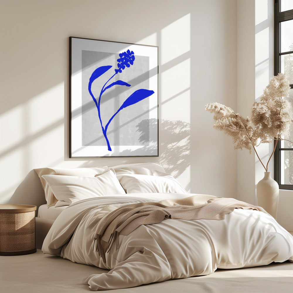 Silhouet van een azuurblauwe bloesem | Poster