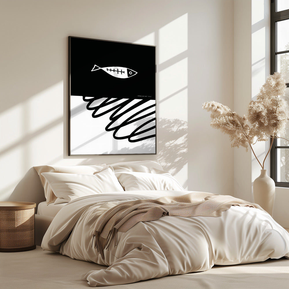 Minimalist Fish In Nordic Sea, Abstract Ocean Art Art Print | Poster