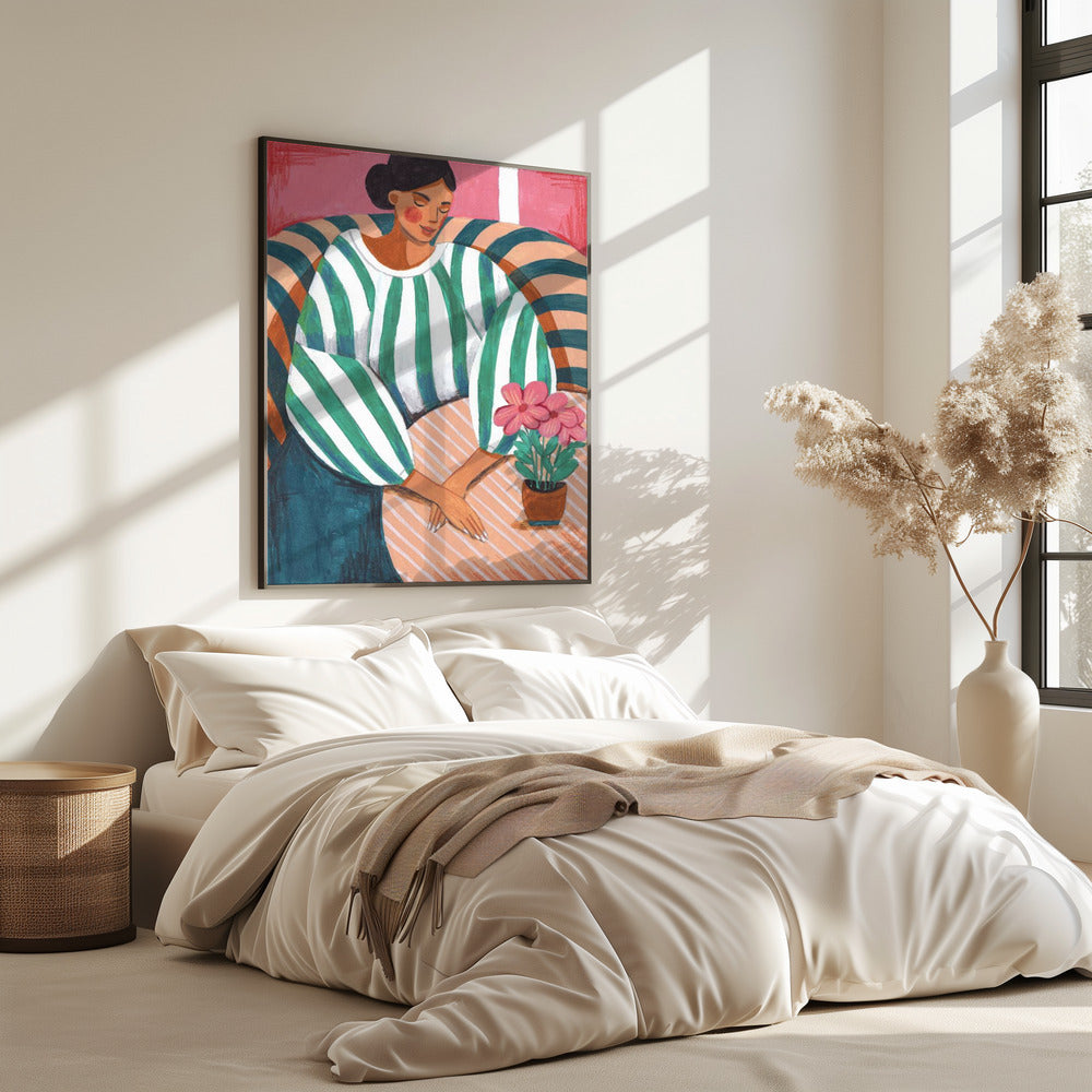 Vrouw in strepen in gedachten | Poster