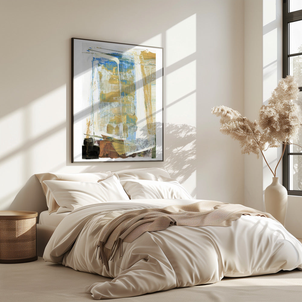 Aardse tinten en levendige blauwtinten | Poster