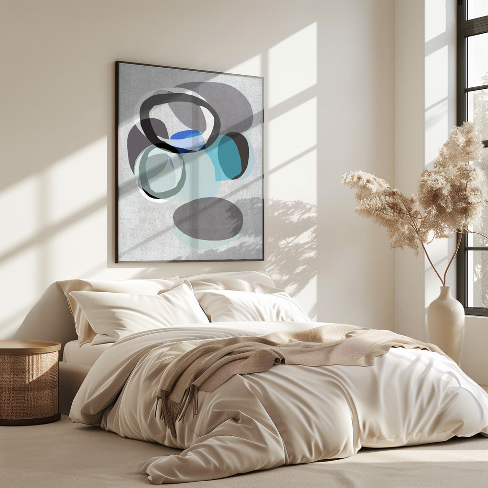 Abstracte vormen in blauw, grijs en zwarte ringen | Poster
