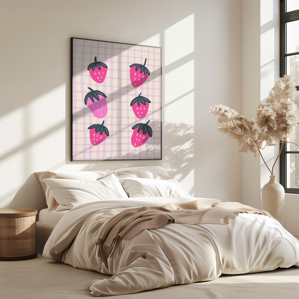 Abstracte aardbeien op een rasterpatroon | Poster