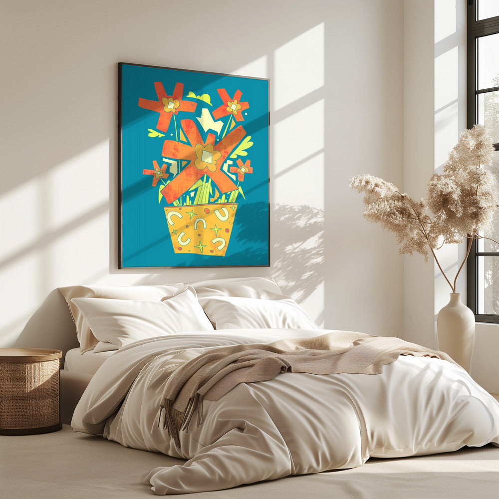 Abstracte bloemen in een decoratieve pot | Poster