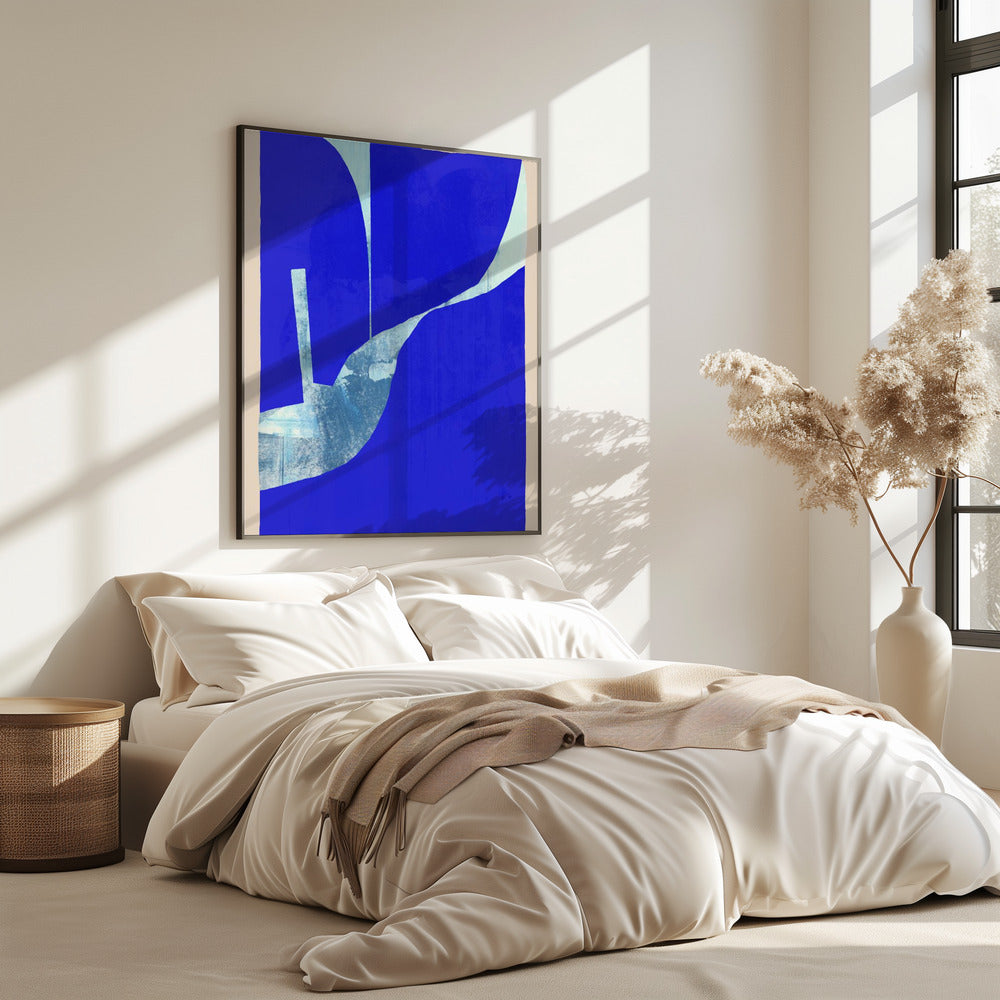 Blauwe achtergrond met een dynamische witte curve | Poster