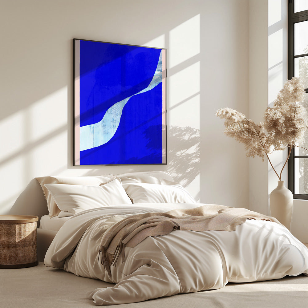 Blauwe achtergrond met een dynamische witte curve | Poster