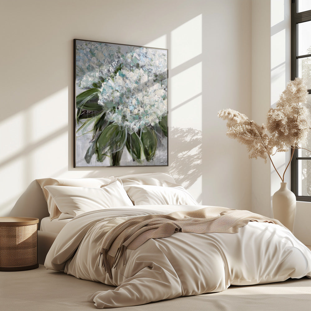 Delicate witte en blauwe hortensia's | Poster