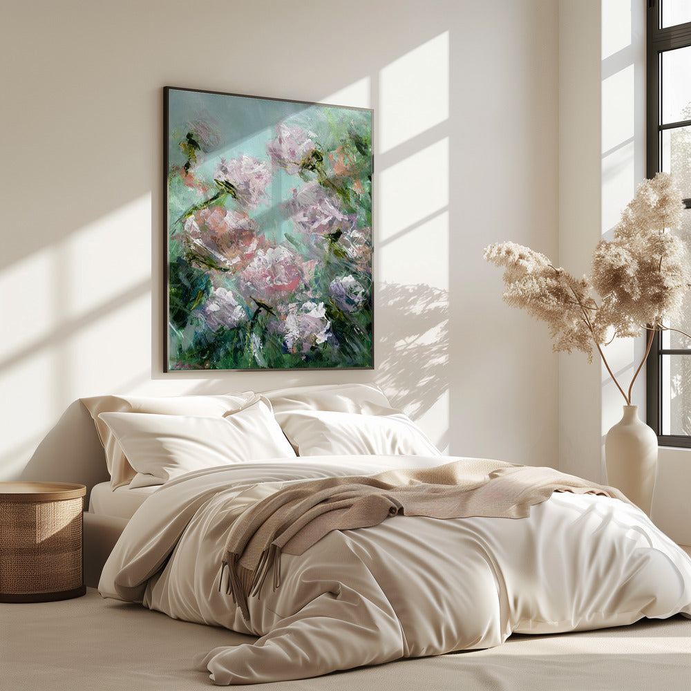 Bloemenpenseelstreken in roze en groen | Poster