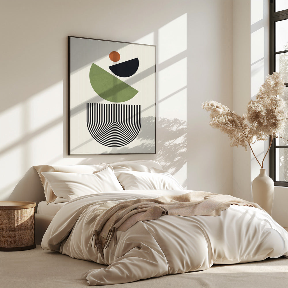 Geometrische vormen in groen, zwart en oranje | Poster