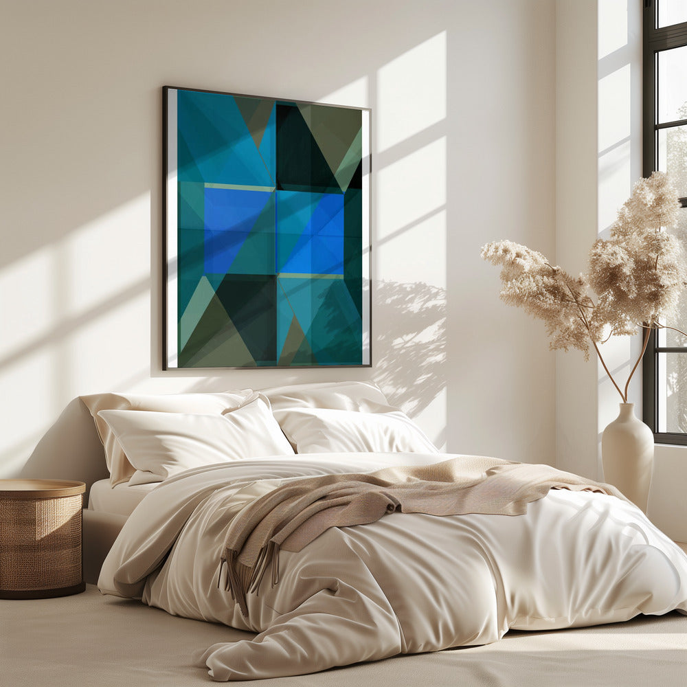 Overlappende blauwe en groene doorschijnende vormen | Poster