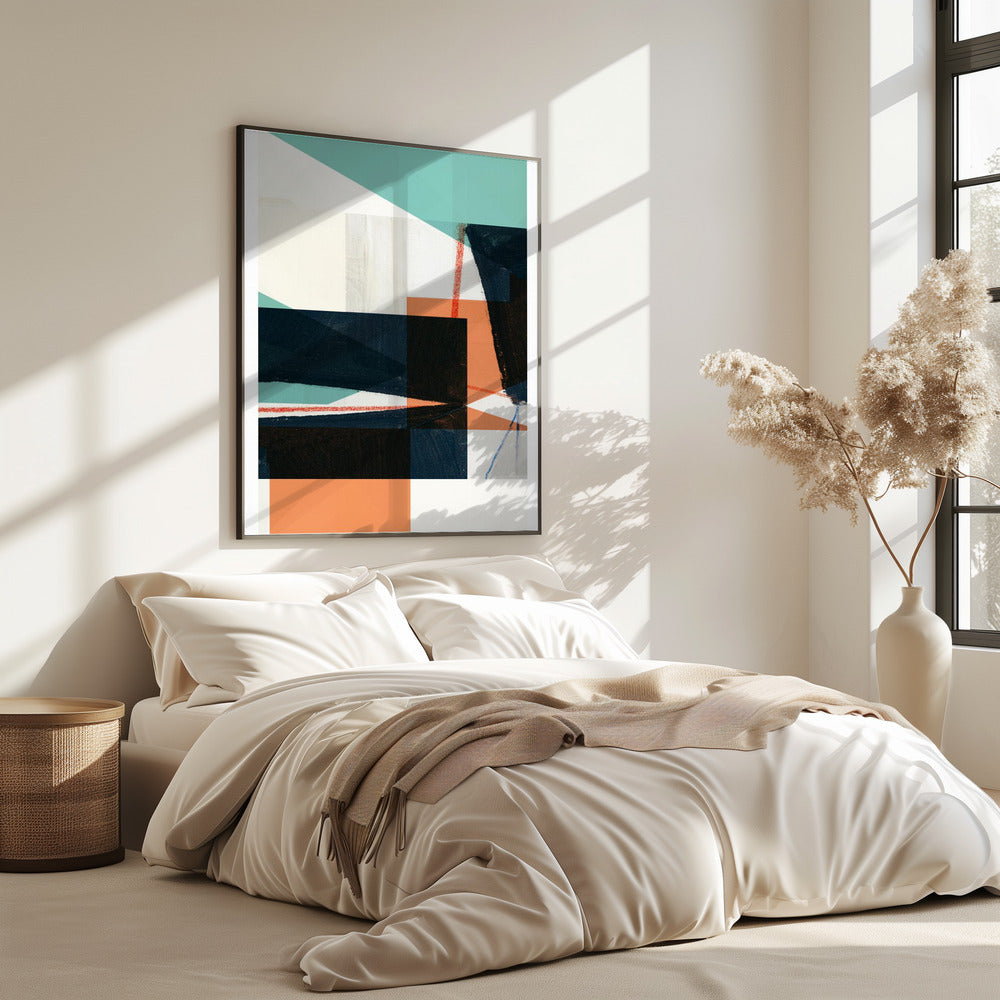 Geometrische vormen in gedempt blauwgroen | Poster