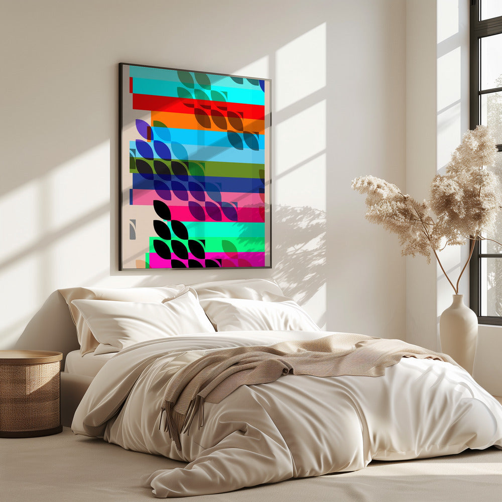 Levendige geometrische vormen en bladpatronen | Poster