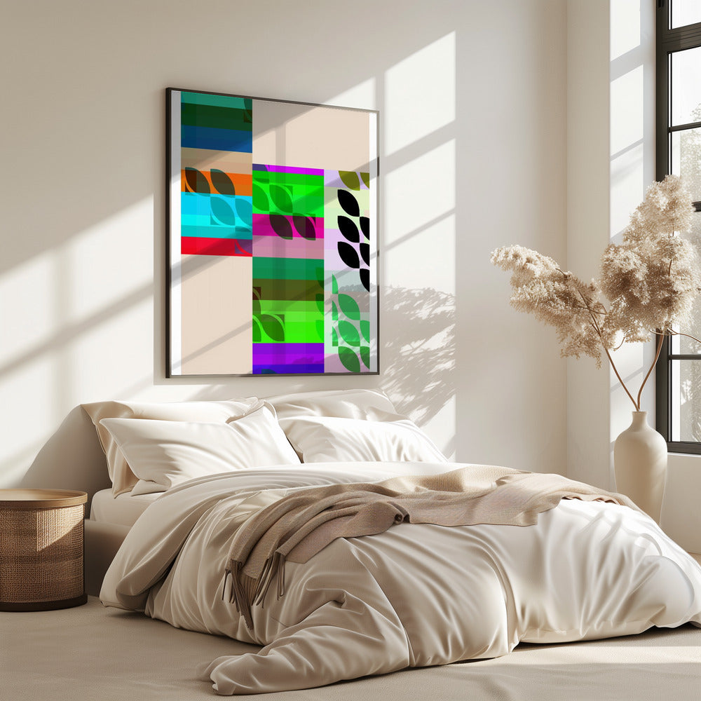 Levendige geometrische vormen en bladpatronen | Poster