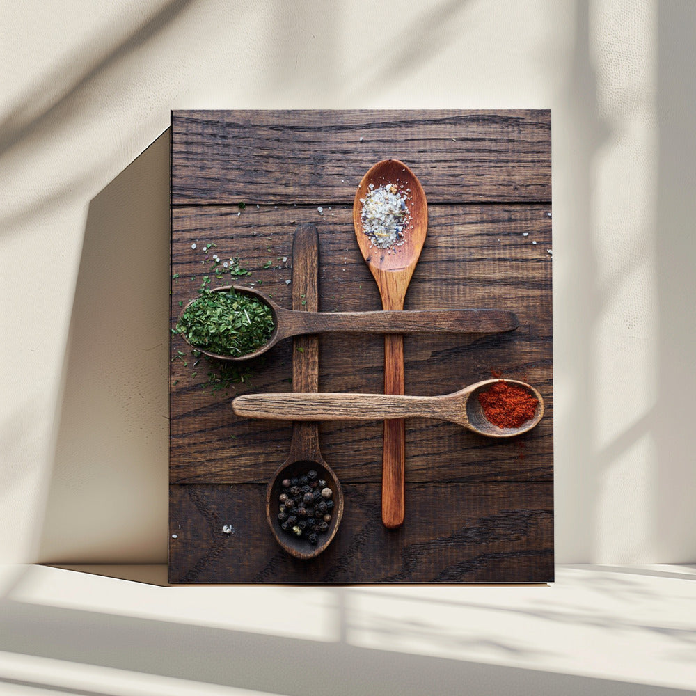 Houten lepels met kleurrijke kruiden | Canvas