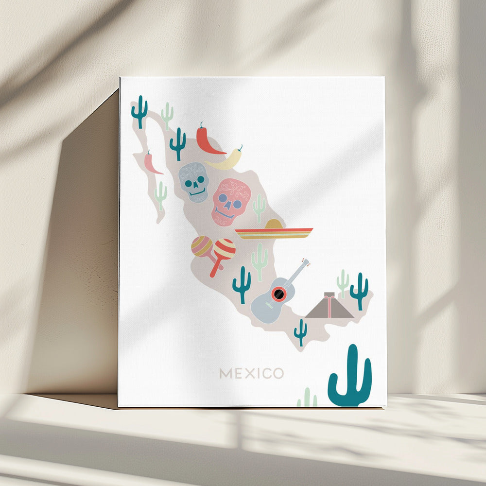 Kaart van Mexico nr. 1 | Canvas