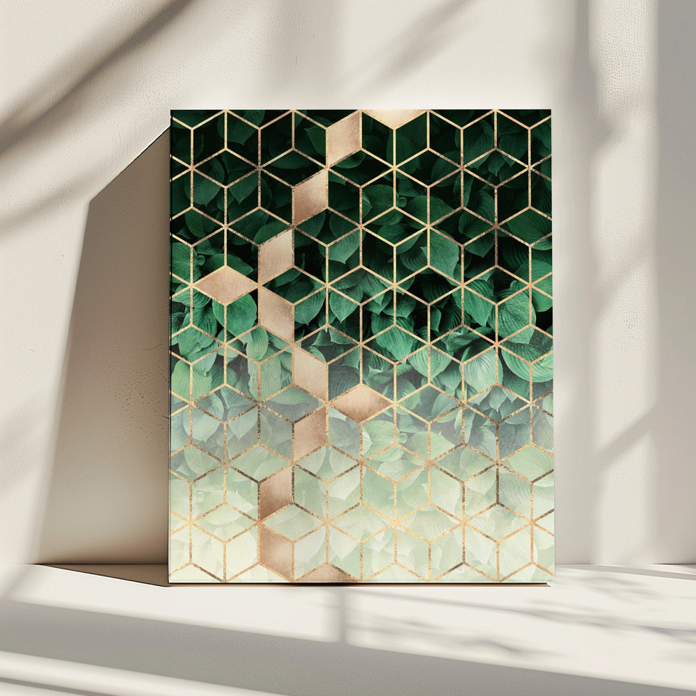 Bladeren en blokjes | Canvas