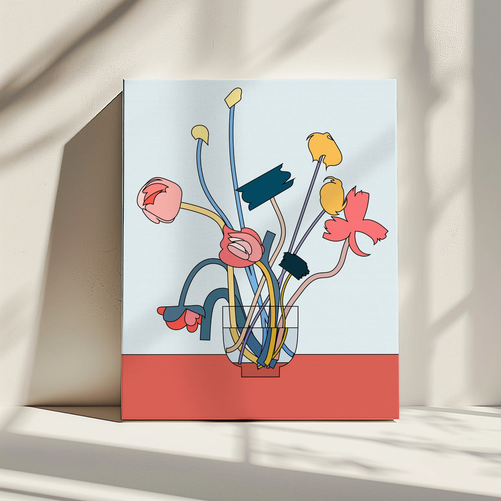 Bloemen in een glazen vaas | Canvas