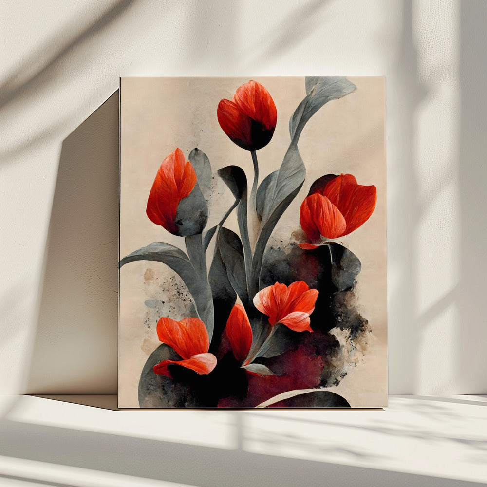 Karmozijnrode bloesems | Canvas