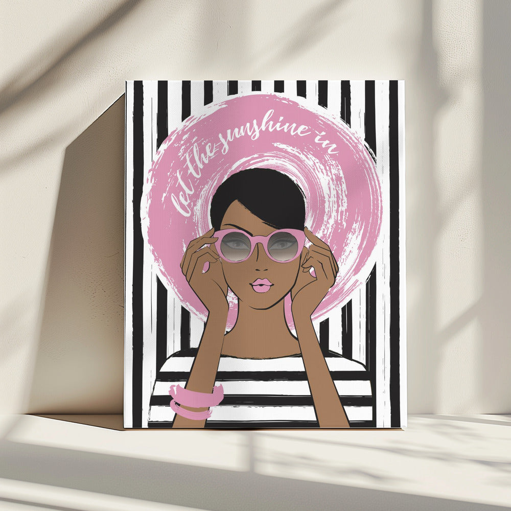 Vrouw met roze zonnebril | Canvas