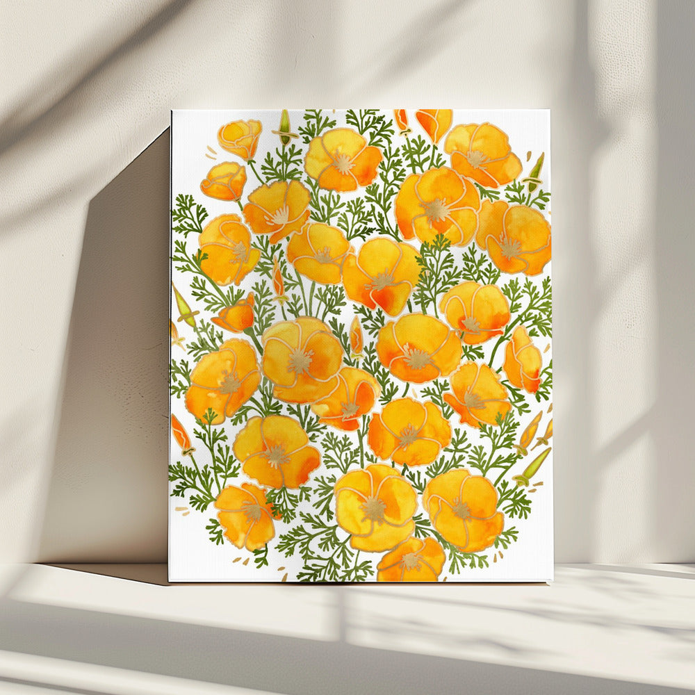 Californische klaprozen met gouden accenten | Canvas