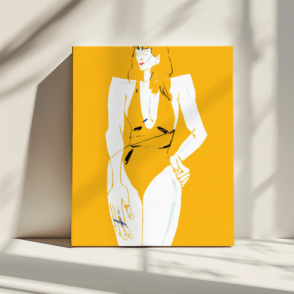 Meisje in badpak geel | Canvas
