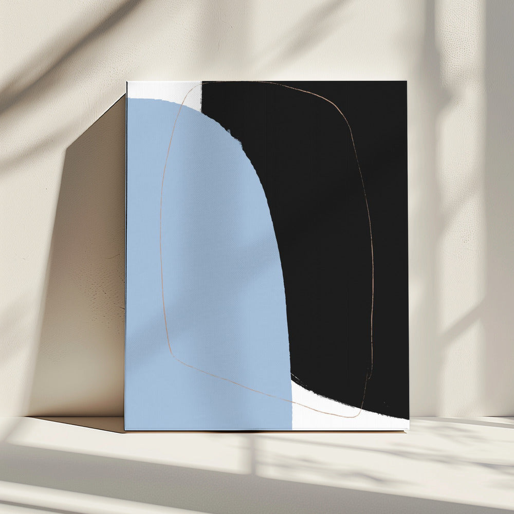 Overlappende zwarte en blauwe vormen | Canvas