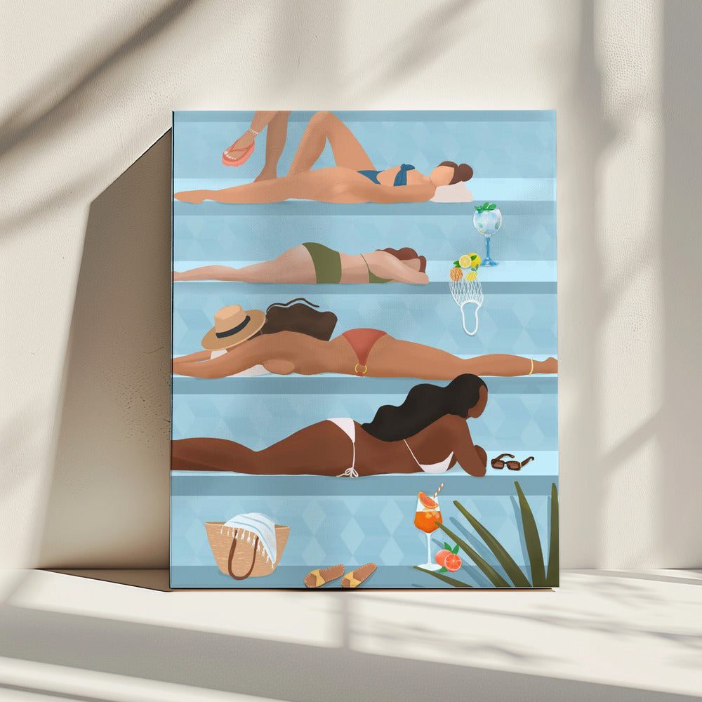 Dames bij het zwembad | Canvas