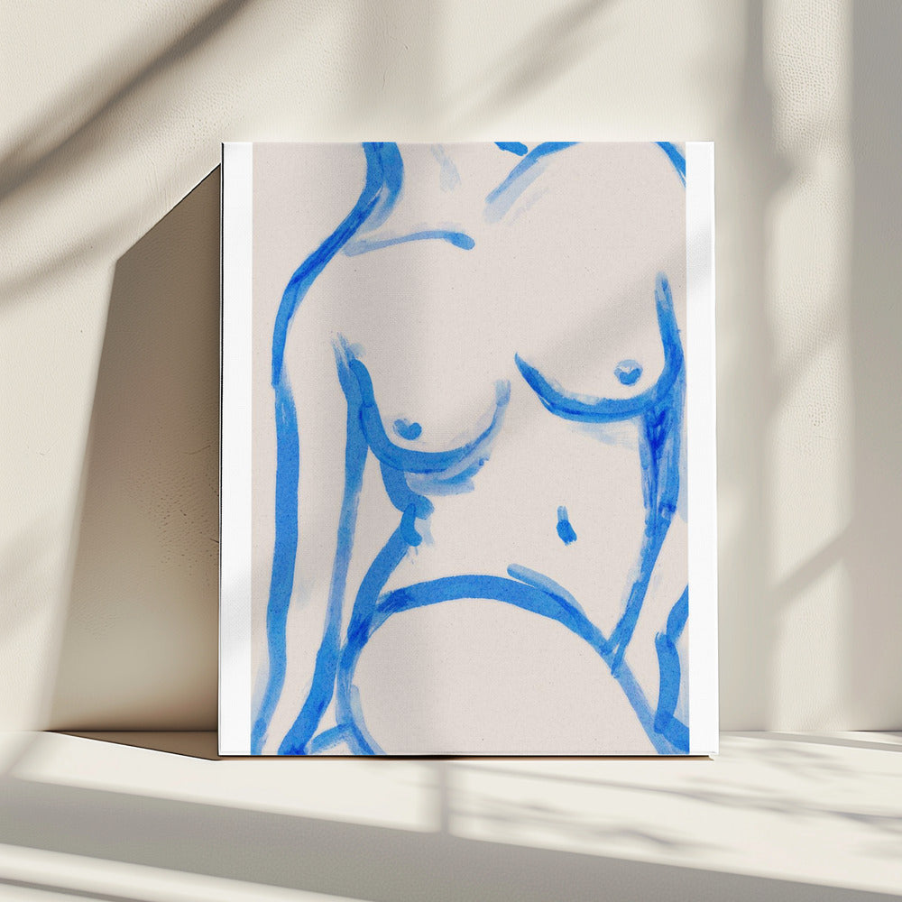 Blauwe contouren nude | Canvas