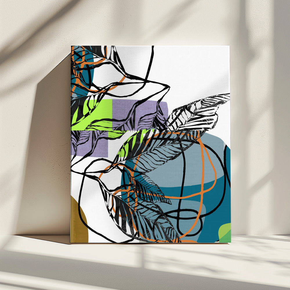 Abstracte zwarte bladeren met kleur nr. 1 | Canvas