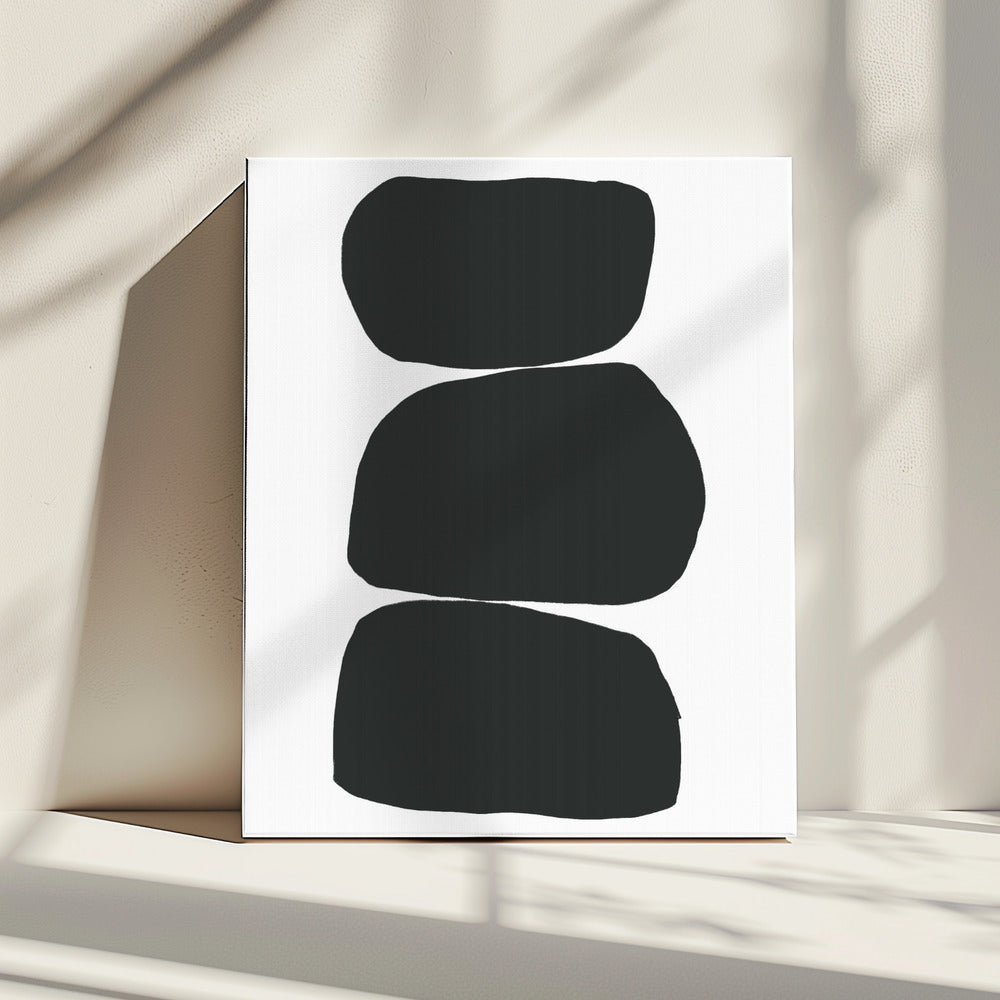 Drie gestapelde zwarte vormen | Canvas