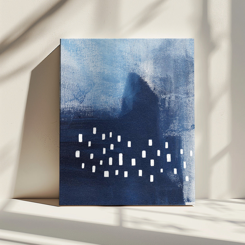 Blauwe tinten en witte rechthoekige elementen | Canvas