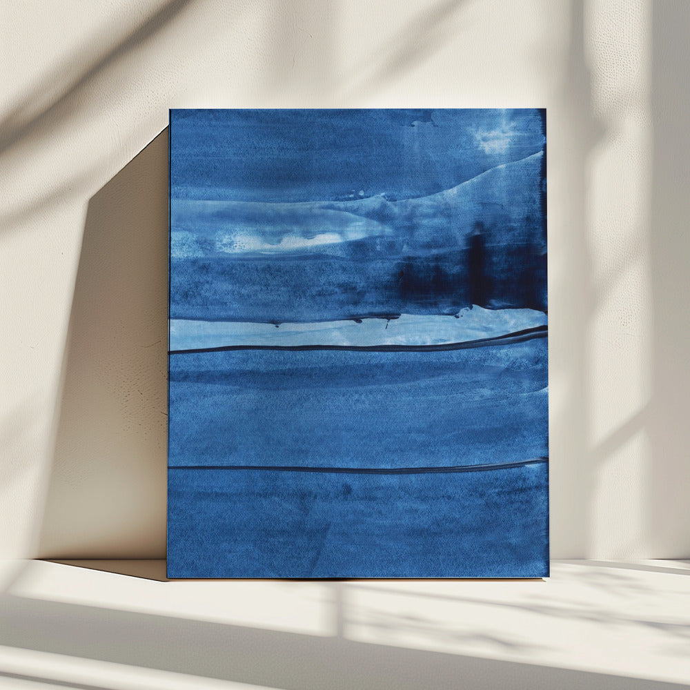 Blauwe textuur met vloeiende verticale lijnen | Canvas