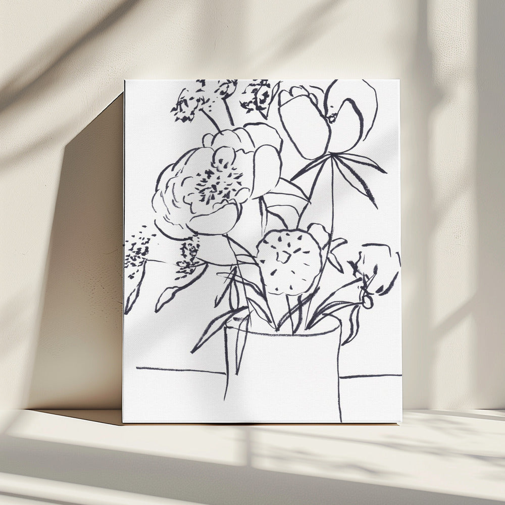 Zwart-wit bloemenprint klein | Canvas
