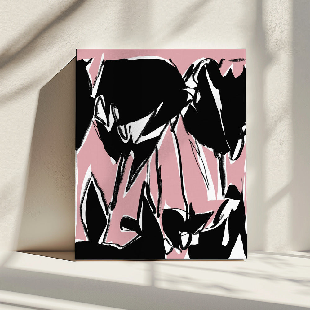 Zwart roze tulpen | Canvas