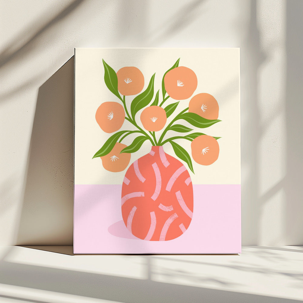 Bloemen in koraalvaas | Canvas