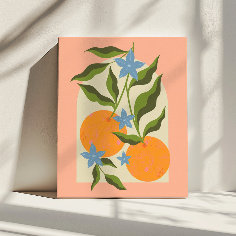 Sinaasappeltak met bloemen | Canvas