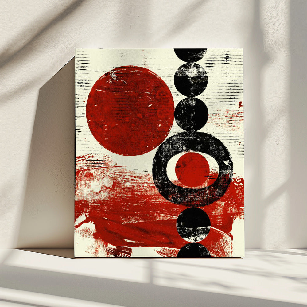 Geometrische vormen met rode en zwarte cirkels | Canvas