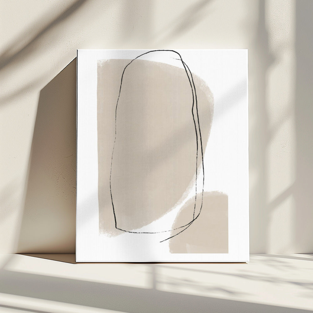 Soft Beige Shapes And Fluid Black Lines | Canvas